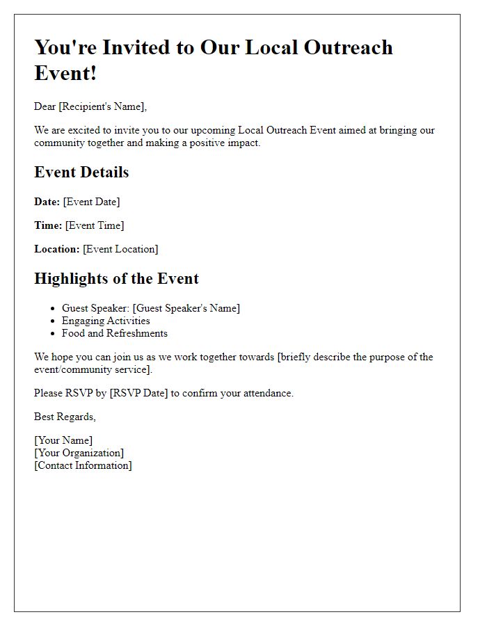 Letter template of local outreach event invitation