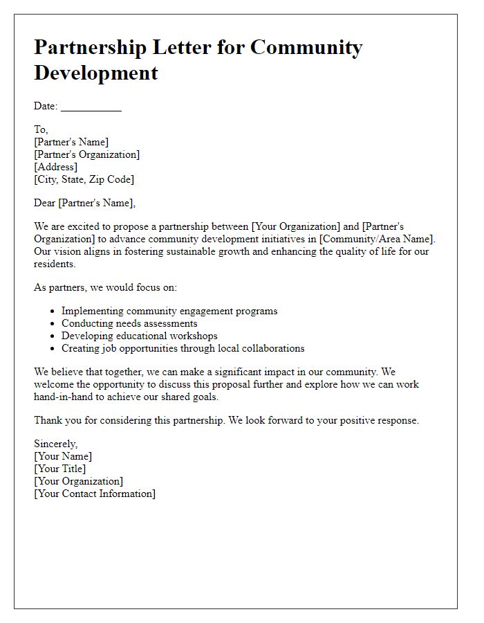 Letter template of partnership for community development