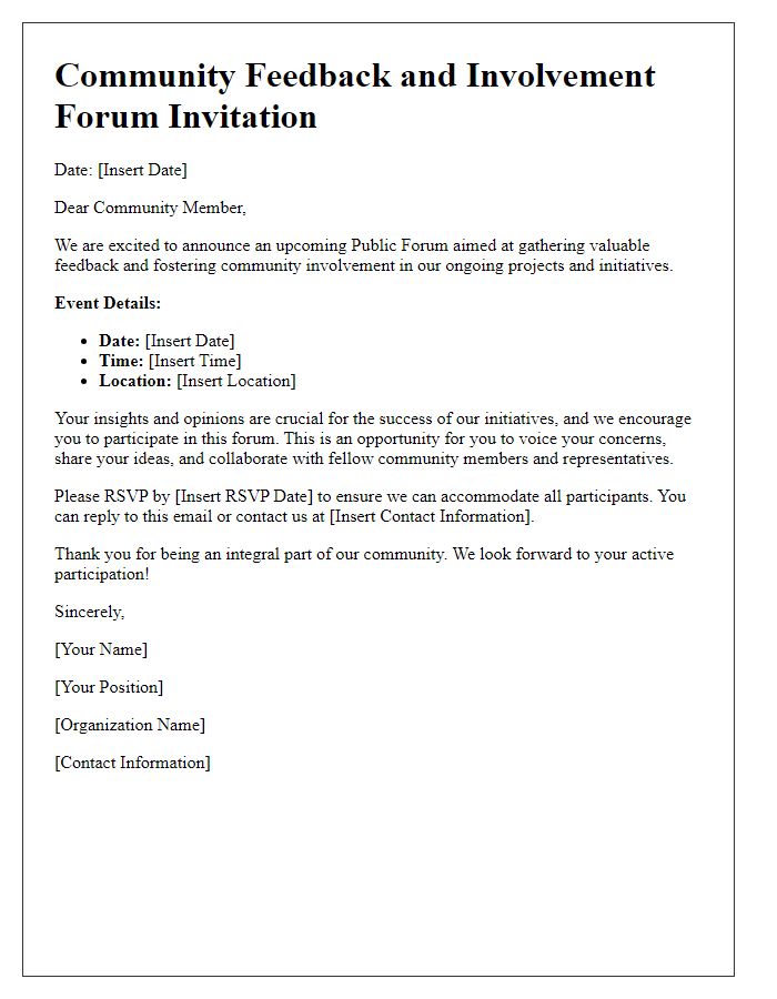 Letter template of public forum for community feedback and involvement