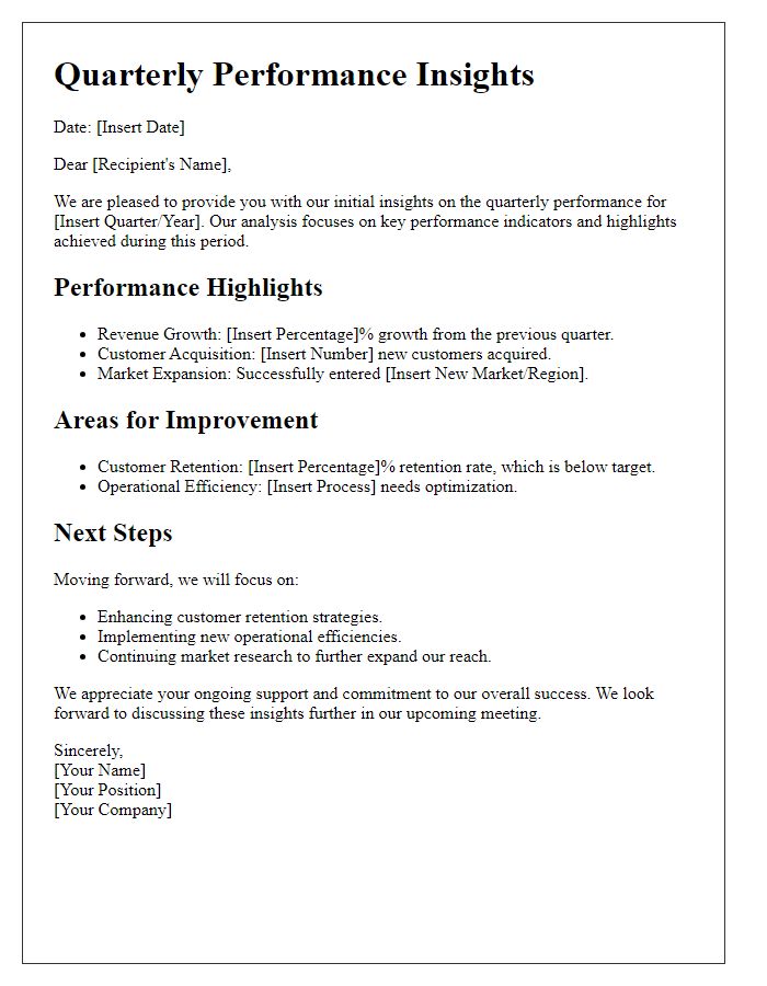 Letter template of initial quarterly performance insights