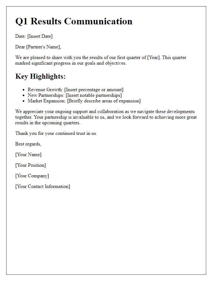 Letter template of Q1 result communication to partners