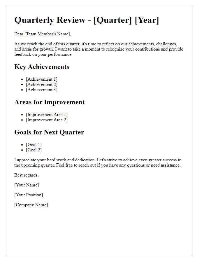 Letter template of quarterly review for team members