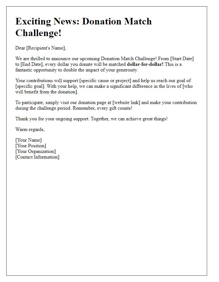 Letter template of donation match challenge announcement