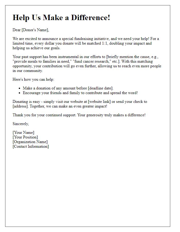 Letter template of fundraising match appeal