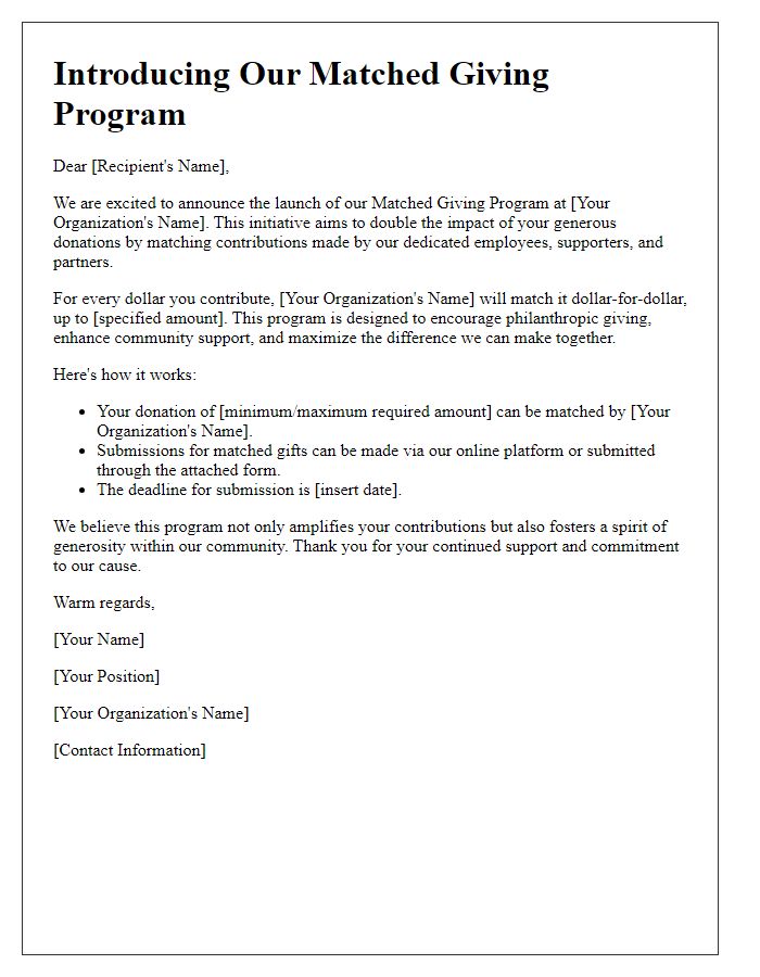 Letter template of matched giving program introduction