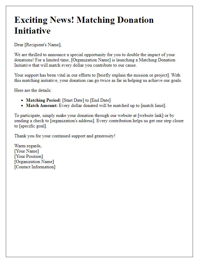 Letter template of matching donation initiative announcement