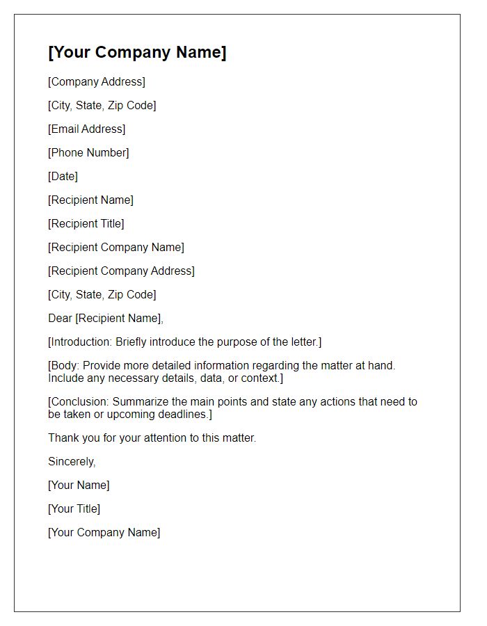 Letter template of company correspondence for official communication