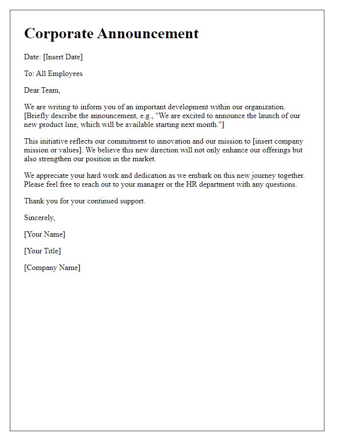 Letter template of corporate announcement for public statement