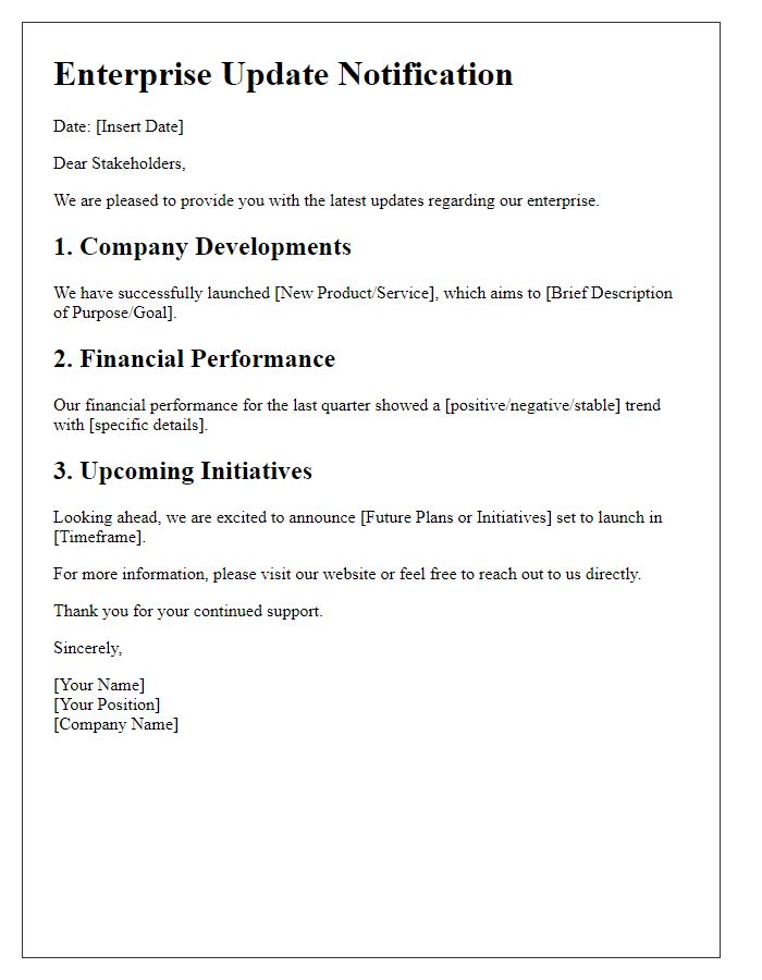 Letter template of enterprise update for public information