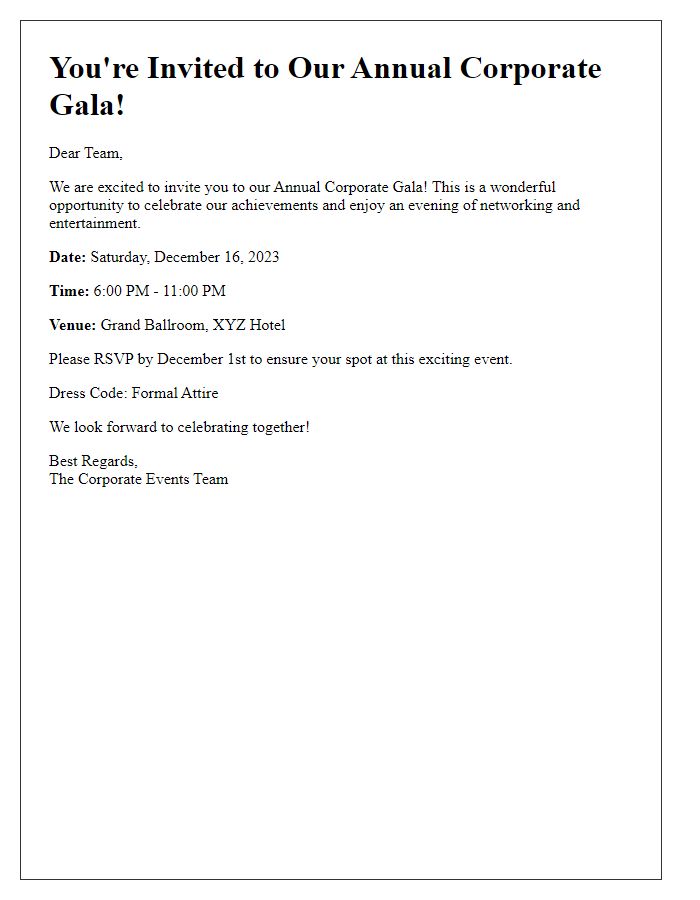 Letter template of corporate gala invitation for employees