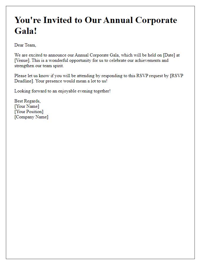 Letter template of corporate gala RSVP request for team members