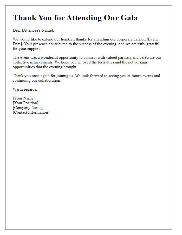 Letter template of corporate gala thank you for attendees