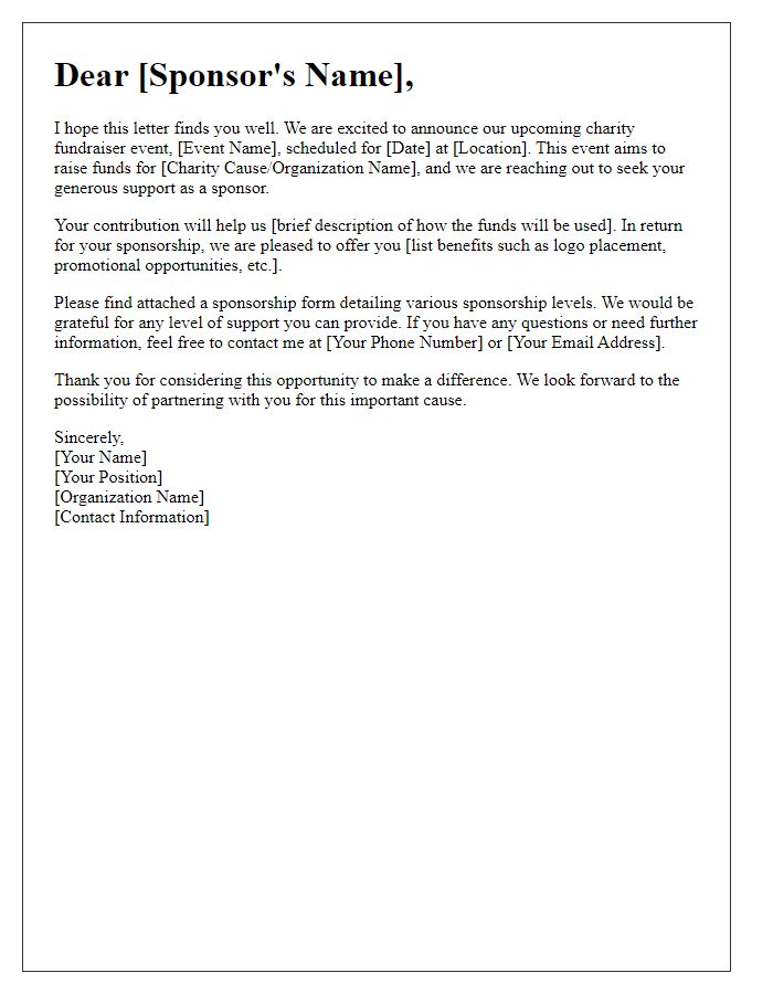 Letter template of Charity Fundraiser Sponsorship