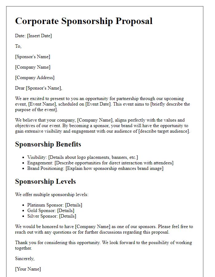 Letter template of Corporate Sponsorship Proposal