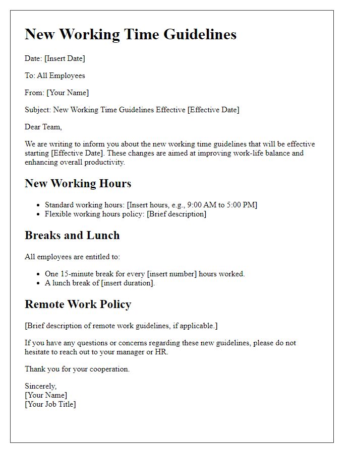 Letter template of new working time guidelines