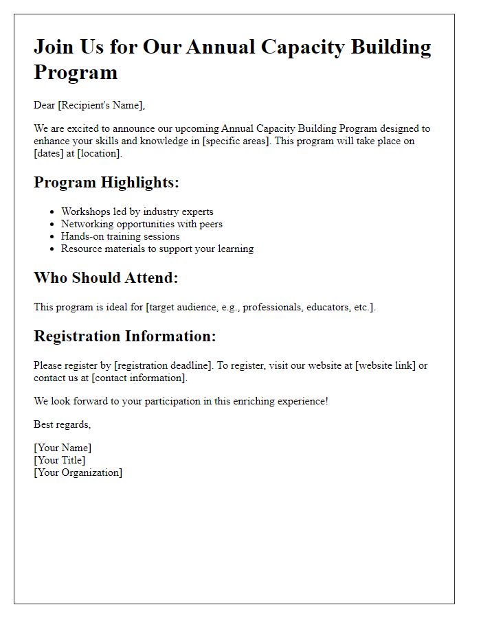 Letter template of brochure for the annual capacity building program.