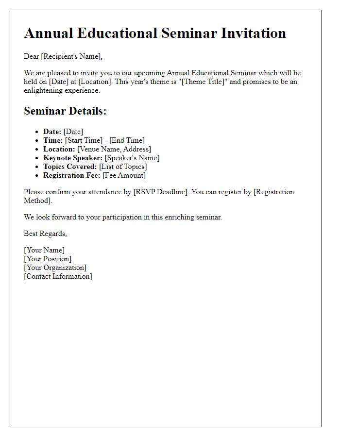 Letter template of details for the annual educational seminar.