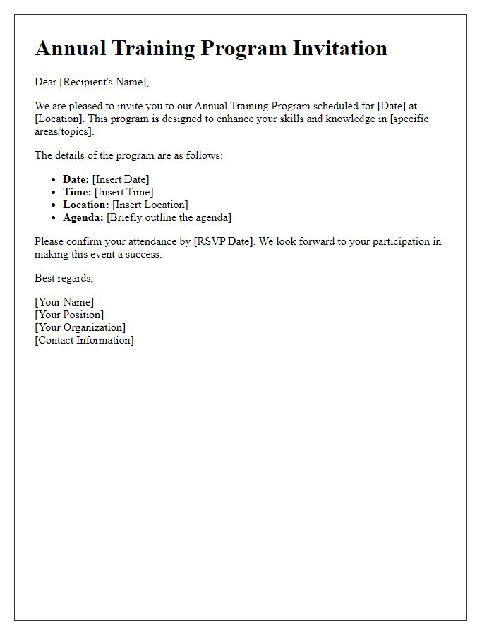 Letter template of invitation for the annual training program.