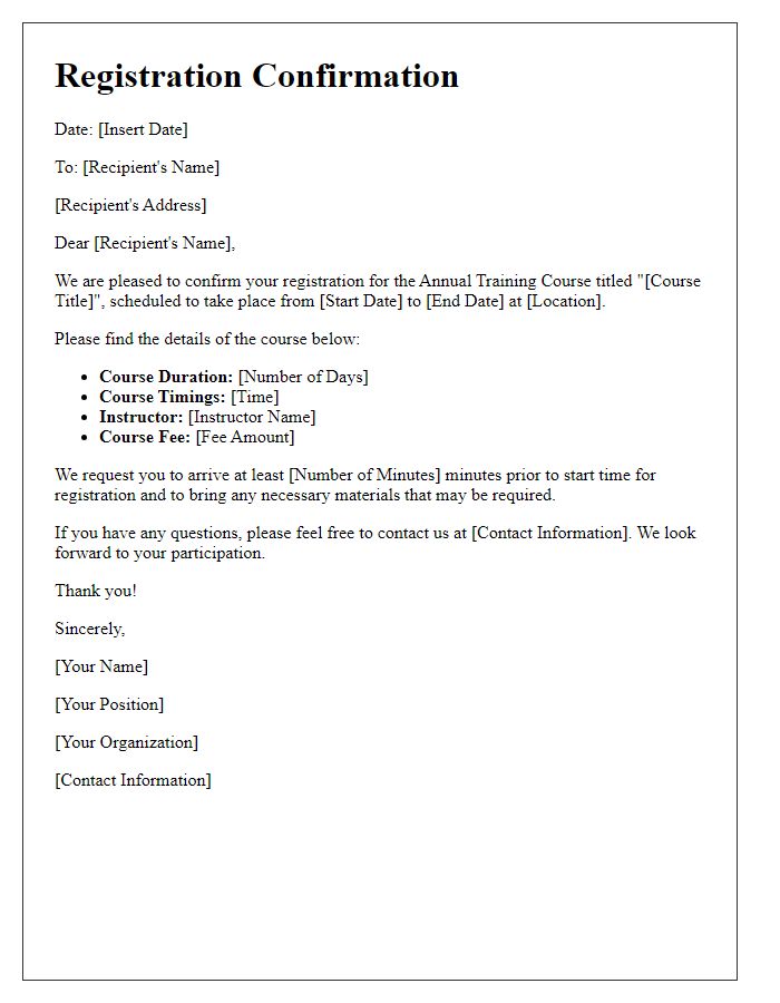 Letter template of registration for the annual training course.