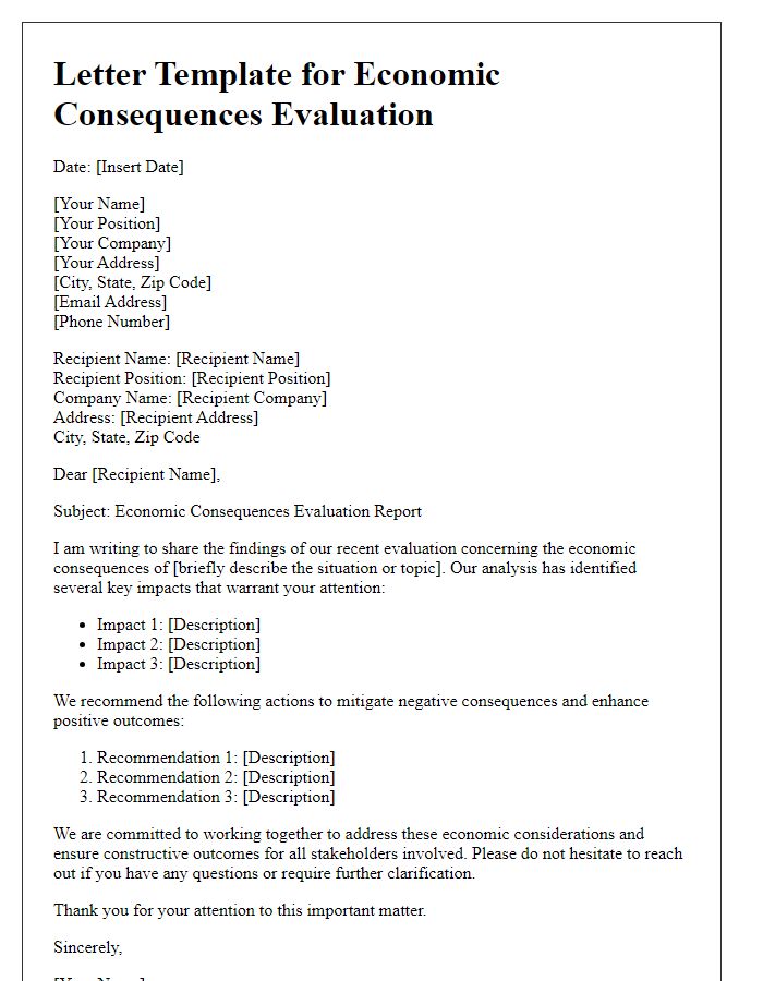 Letter template of economic consequences evaluation communication