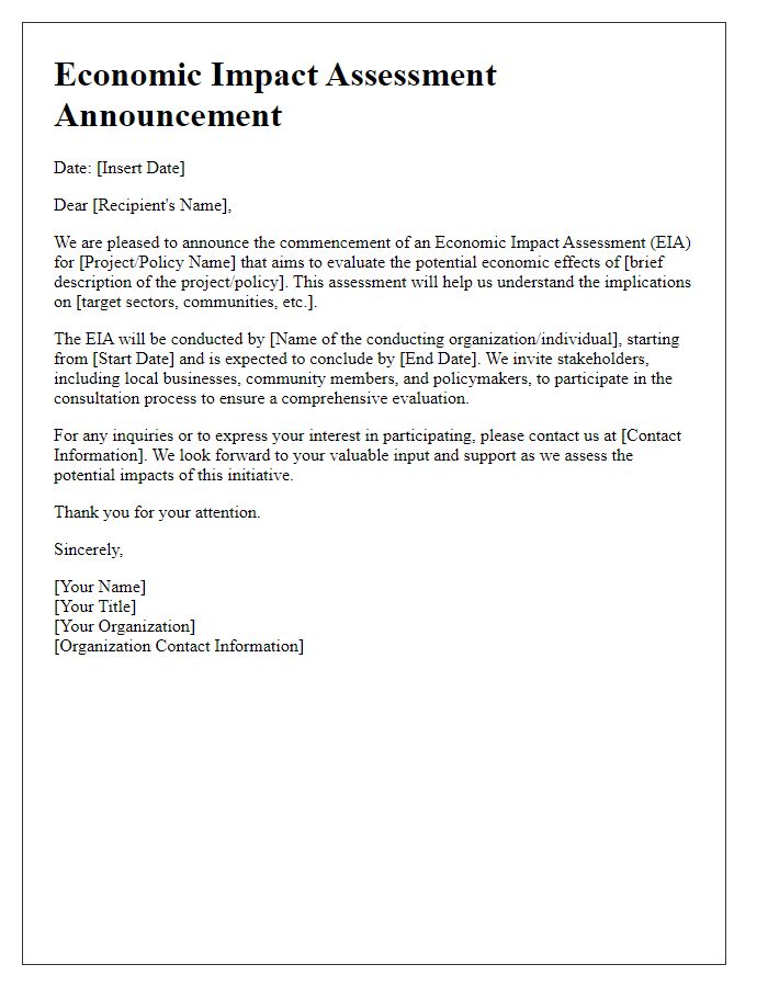 Letter template of economic impact assessment announcement