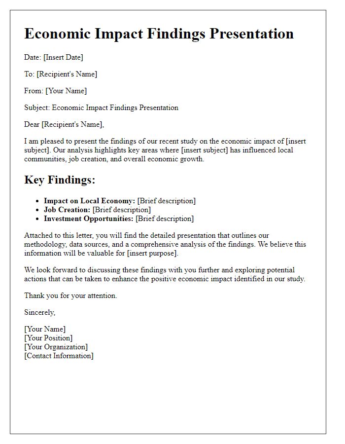 Letter template of economic impact findings presentation