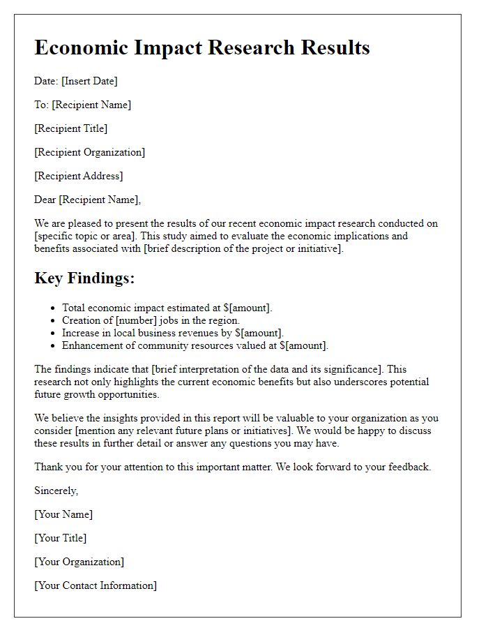 Letter template of economic impact research results