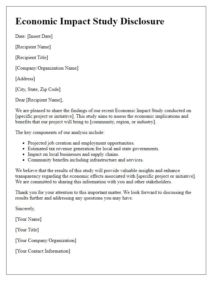 Letter template of economic impact study disclosure