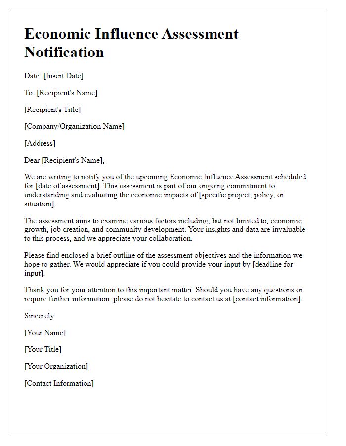 Letter template of economic influence assessment notification