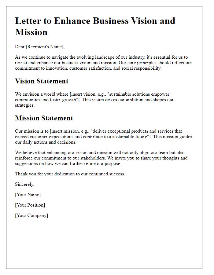 Letter template of business vision and mission enhancement