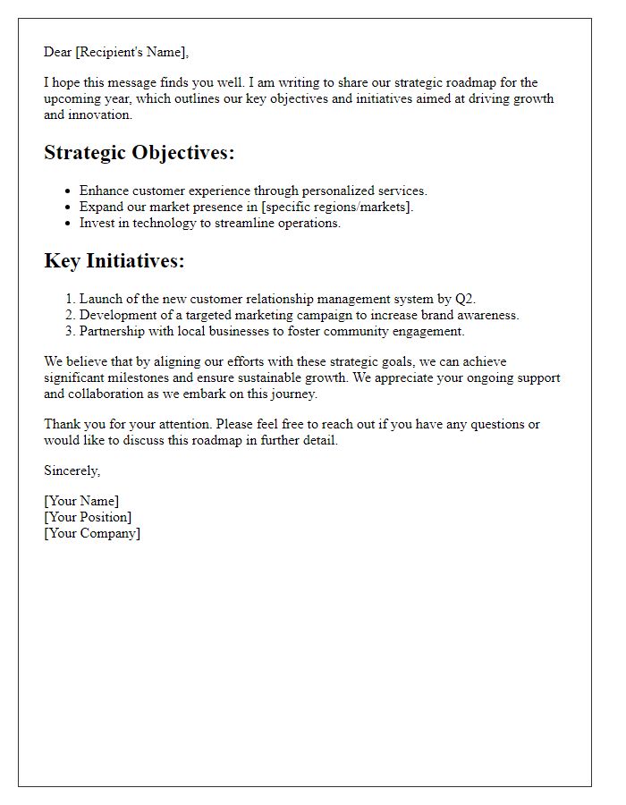 Letter template of outlining our strategic roadmap