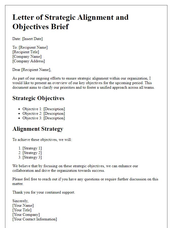 Letter template of strategic alignment and objectives brief