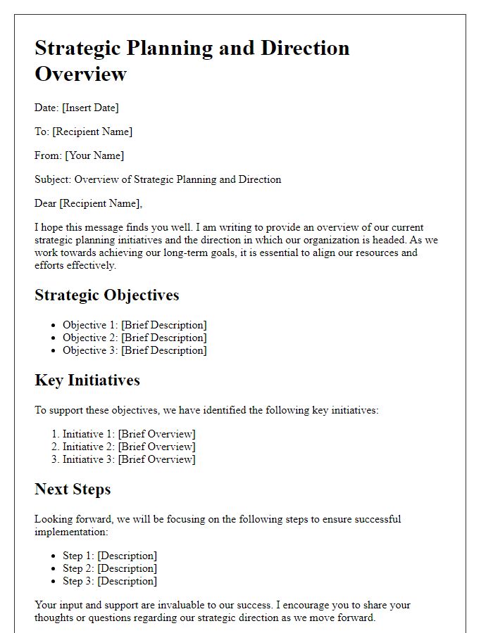 Letter template of strategic planning and direction overview