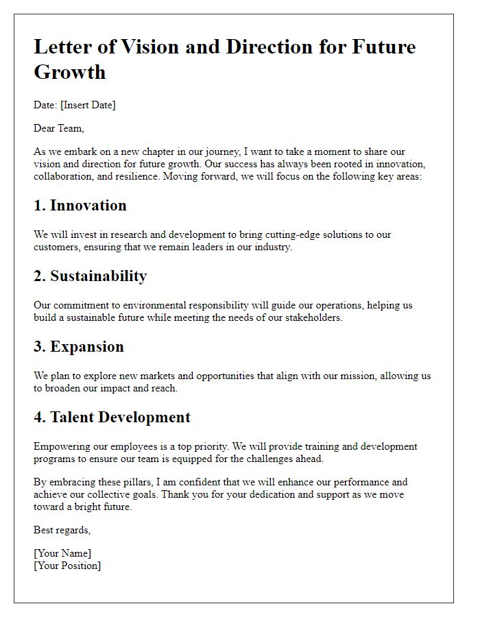 Letter template of vision and direction for future growth