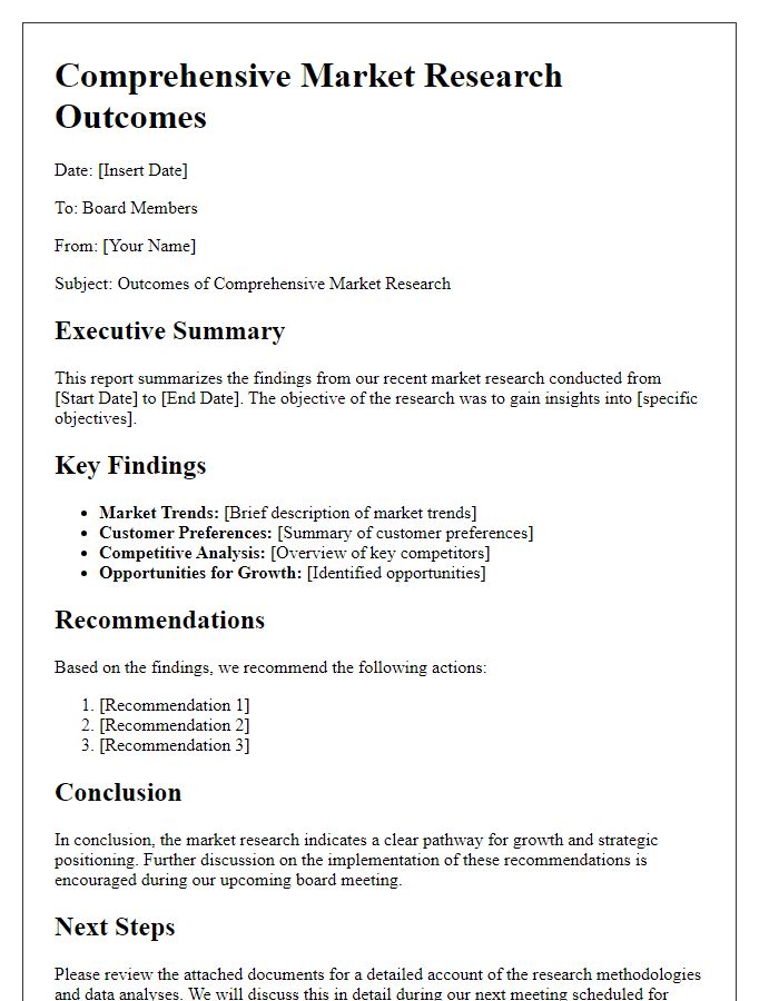 Letter template of comprehensive market research outcomes for board members