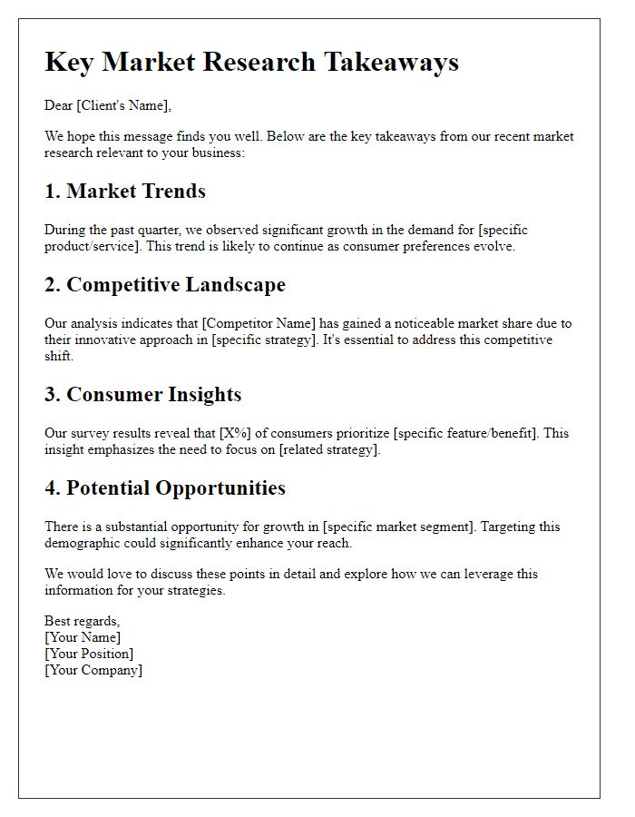 Letter template of key market research takeaways for clients