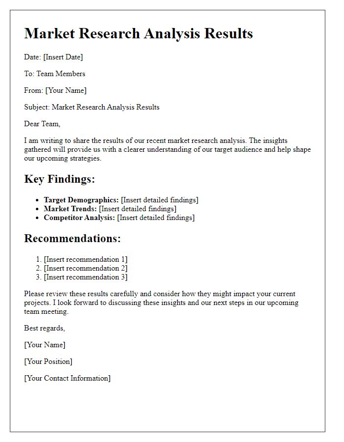 Letter template of market research analysis results for team members