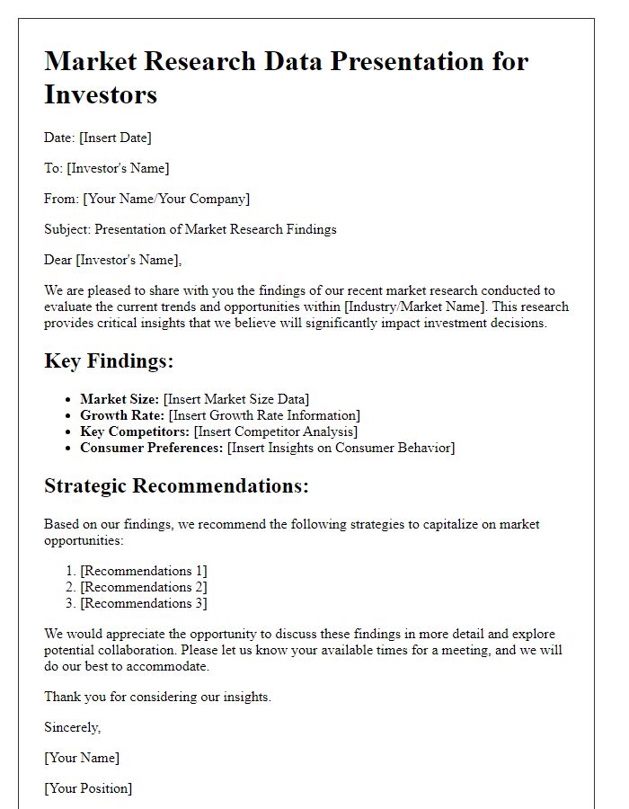 Letter template of market research data presentation for investors