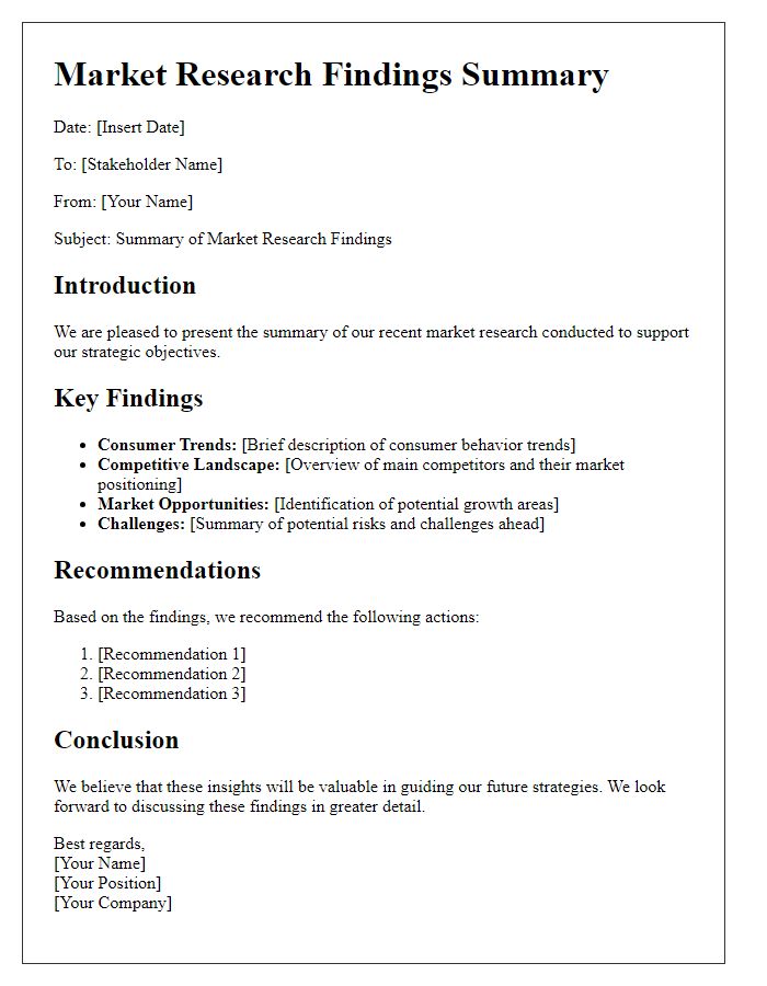 Letter template of market research findings summary for stakeholders