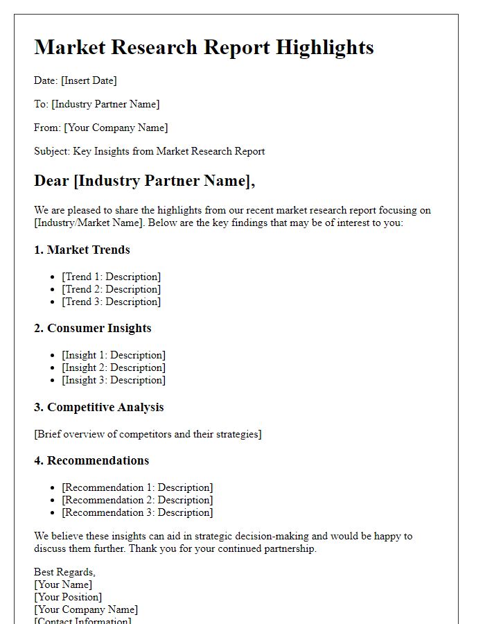 Letter template of market research report highlights for industry partners