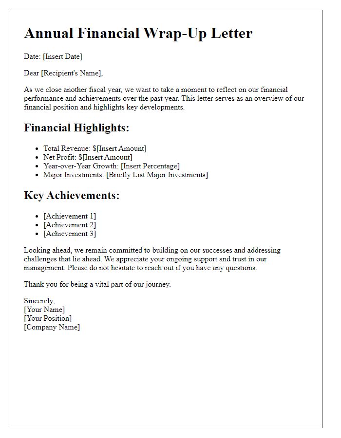 Letter template of annual financial wrap-up letter