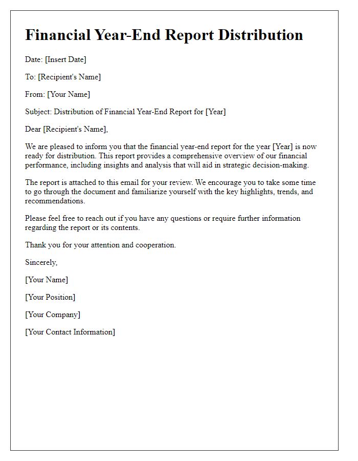 Letter template of financial year-end report distribution