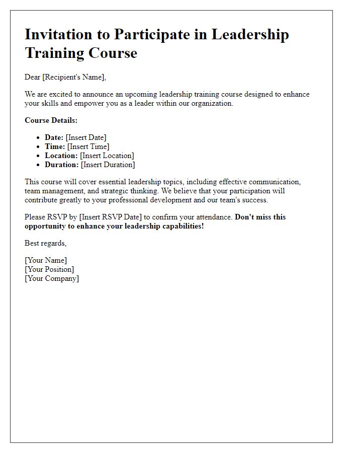 Letter template of call to participate in leadership training course