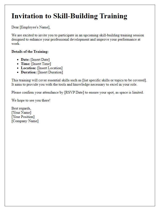 Letter template of invitation to skill-building training for employees