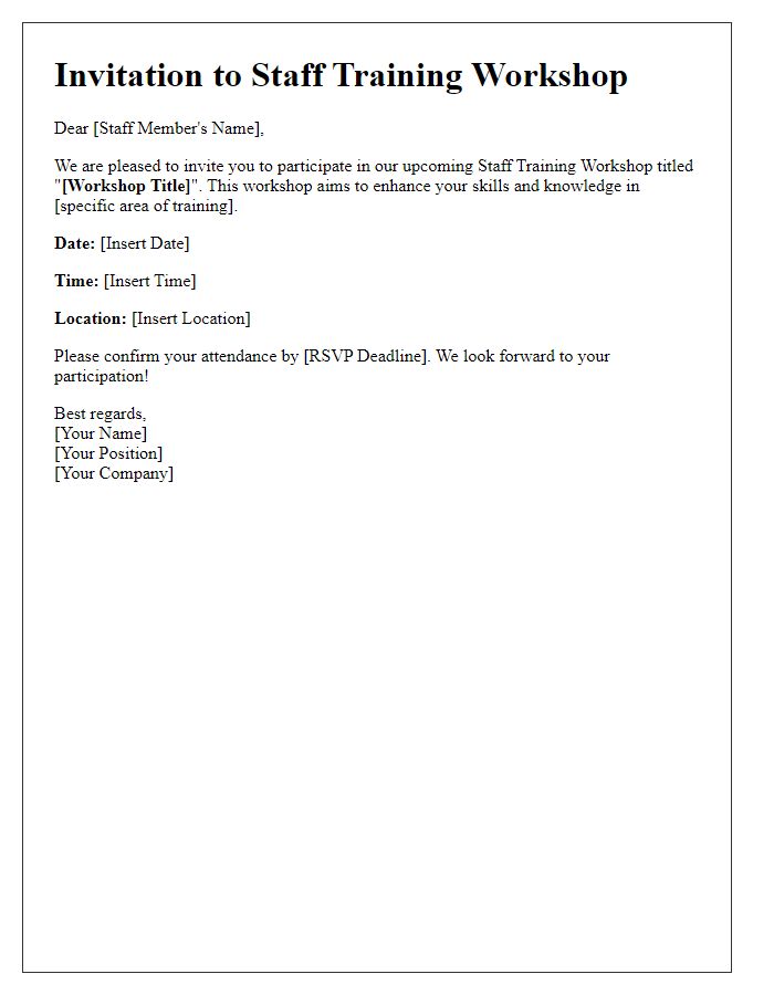 Letter template of invitation to staff training workshop