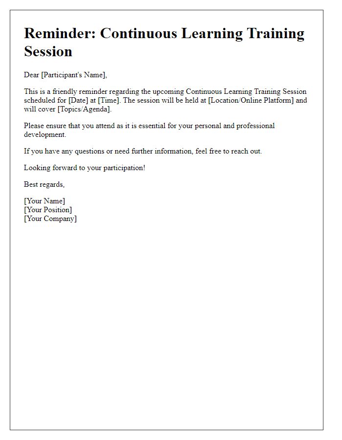 Letter template of reminder for continuous learning training session