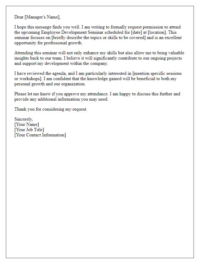 Letter template of request to attend employee development seminar