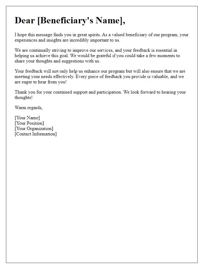 Letter template of encouragement for beneficiaries to provide feedback