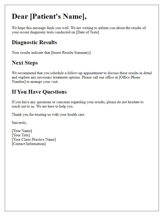 Letter template of confirmatory diagnostic results announcement for patients.