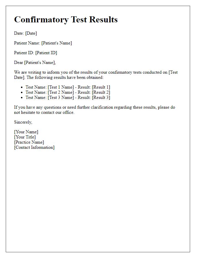 Letter template of confirmatory test results communication for general practice.